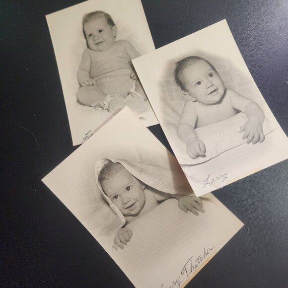 Antique Photos Set of 3 - Original B&W Portraits Larry Thatcher Baby Pictures - Picture 1 of 6